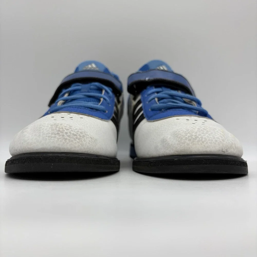 Adidas Mens 11 Powerlift 2 Weightlifting Shoes Blue & White w/ Black 3-Stripes